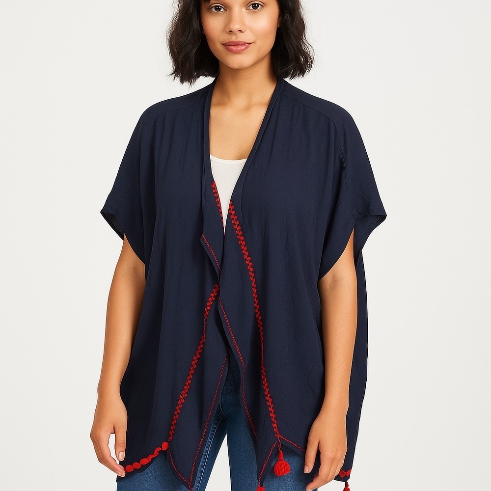 J. Crew Beach Shawl Coverup Embroidered Tassels